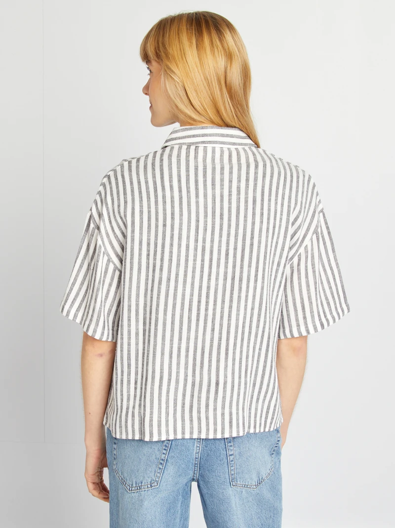 Oversized linen blouse-whiteandgrey